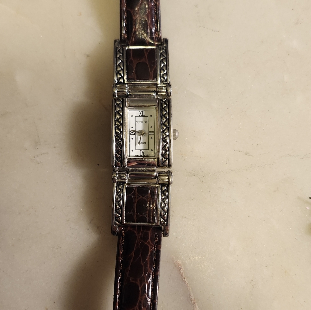 Sunrise Women's Quartz Watch Silver Tones & Faux Leather Band